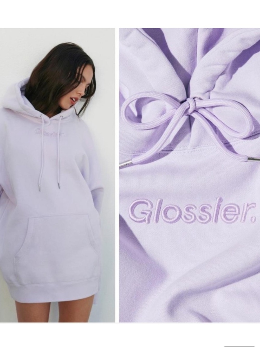 Glossier Embroidered Lilac Hoodie Dress